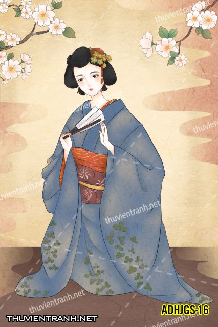 Tranh dán tường Cô gái  Nhật Bản mặc kimono, tranh minh họa cô gái Nhật Bản xưa -ADHJGS-16 - Kết quả tìm kiếm tranh tường